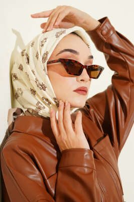 Motifli Modal Eşarp Bej - VERTU (NYD TEKSTİL)