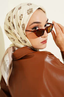 Motifli Modal Eşarp Bej - Başörtüsü