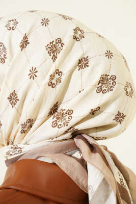 Motifli Modal Eşarp Bej - Başörtüsü