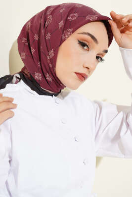 Motifli Modal Eşarp Bordo - VERTU (NYD TEKSTİL)