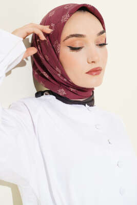 Motifli Modal Eşarp Bordo - Başörtüsü