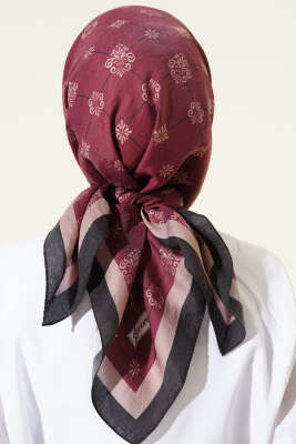 Motifli Modal Eşarp Bordo - Başörtüsü