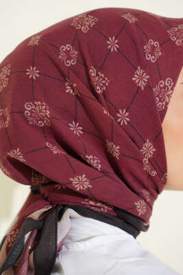 Motifli Modal Eşarp Bordo - Başörtüsü