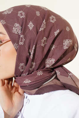 Motifli Modal Eşarp Kahve - Yılın Fırsatı