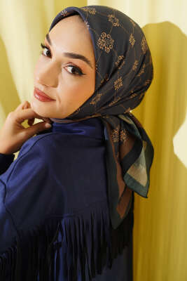 Motifli Modal Eşarp Lacivert - VERTU (NYD TEKSTİL)