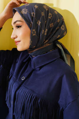Motifli Modal Eşarp Lacivert - Başörtüsü