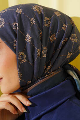 Motifli Modal Eşarp Lacivert - Başörtüsü