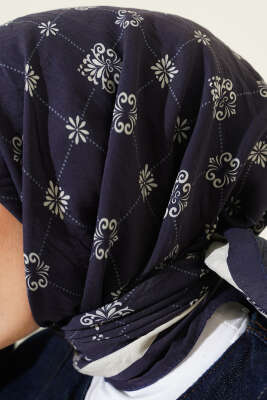 Motifli Modal Eşarp Lacivert Taş - Başörtüsü