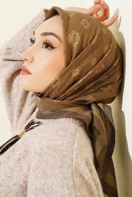 Motifli Modal Eşarp Latte - Başörtüsü