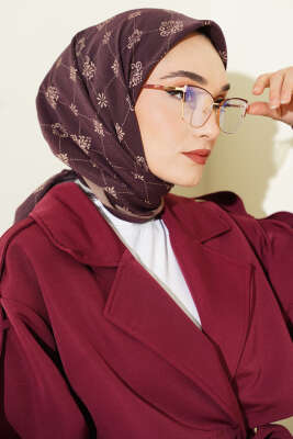 Motifli Modal Eşarp Mürdüm - Başörtüsü