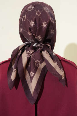 Motifli Modal Eşarp Mürdüm - Başörtüsü