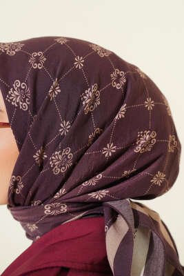 Motifli Modal Eşarp Mürdüm - Başörtüsü