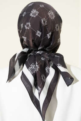 Motifli Modal Eşarp Siyah - Başörtüsü