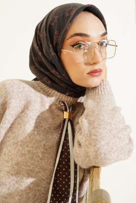 Motifli Modal Eşarp Siyah Bordo - VERTU (NYD TEKSTİL)