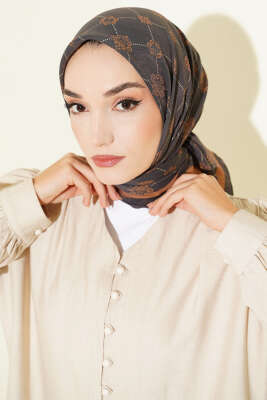 Motifli Modal Eşarp Siyah Taba - Başörtüsü