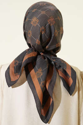 Motifli Modal Eşarp Siyah Taba - Başörtüsü