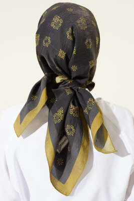 Motifli Modal Eşarp Siyah Yeşil - Başörtüsü