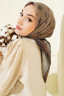 Motifli Modal Eşarp Vizon - VERTU (NYD TEKSTİL)