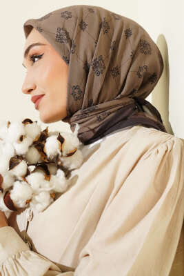 Motifli Modal Eşarp Vizon - Başörtüsü