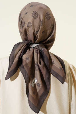 Motifli Modal Eşarp Vizon - Başörtüsü