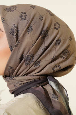 Motifli Modal Eşarp Vizon - Başörtüsü