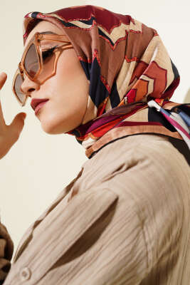Motifli Rayon Eşarp Bordo - Başörtüsü