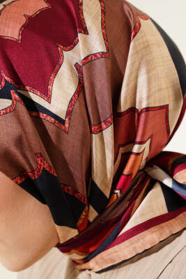Motifli Rayon Eşarp Bordo - Başörtüsü