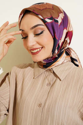 Motifli Rayon Eşarp Latte - Başörtüsü