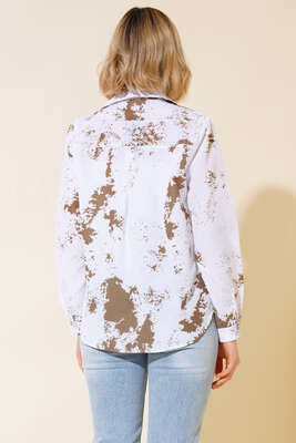 Mürekkep Desen Gömlek Yağ Yeşili - Kadın Giyim Modelleri