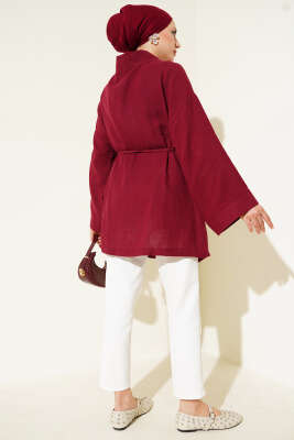 Müslin Belden Bağlamalı Kimono Bordo - Dış Giyim&Mont