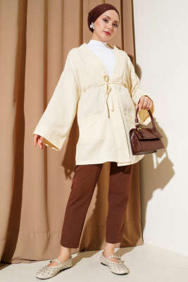 Müslin Belden Bağlamalı Kimono Krem - 300-500 TL Ürünler