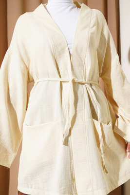 Müslin Belden Bağlamalı Kimono Krem - 300-500 TL Ürünler