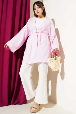 Müslin Belden Bağlamalı Kimono Pembe - 300-500 TL Ürünler