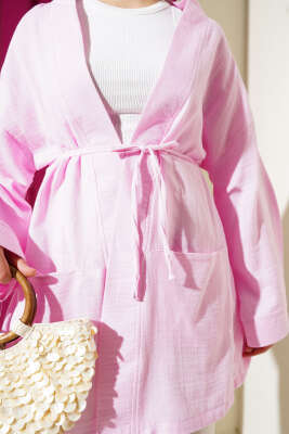 Müslin Belden Bağlamalı Kimono Pembe - Dış Giyim&Mont
