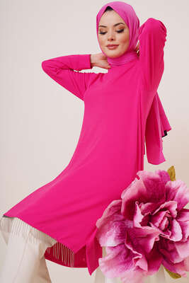 Zincir Püsküllü Uzun Tunik Fusya - MY STİL