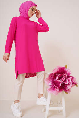 Zincir Püsküllü Uzun Tunik Fusya - Tunik