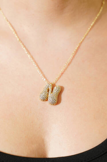 N Harfli Taşlı Kolye - Kolye