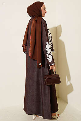 Nakış Detaylı Ceketli Jile İkili Takım Kahve - İkili Takım