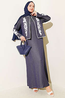 Nakış Detaylı Ceketli Jile İkili Takım Lacivert - ZAMANE (QSS)