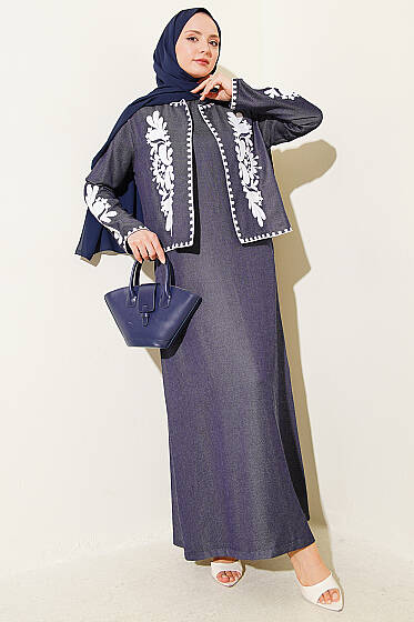 Nakış Detaylı Ceketli Jile İkili Takım Lacivert - İkili Takım