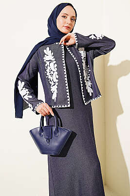 Nakış Detaylı Ceketli Jile İkili Takım Lacivert - İkili Takım