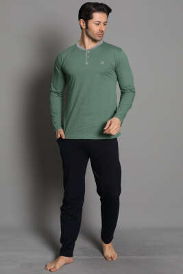 Nakış Detaylı Erkek Pijama Takımı Yeşil 