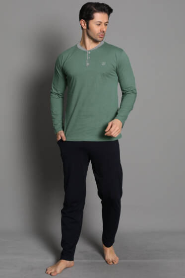 Nakış Detaylı Erkek Pijama Takımı Yeşil - Pijama