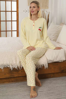 Nakış Detaylı Fitilli Pijama Takımı Sarı - GLİSA