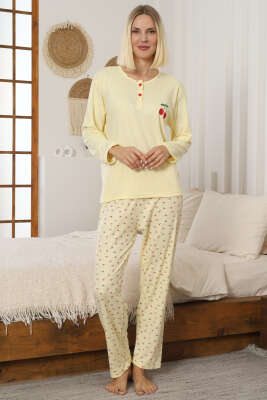 Nakış Detaylı Fitilli Pijama Takımı Sarı - Pijama