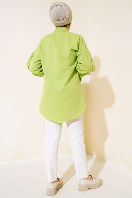 Nakış Detaylı Gömlek Fıstık Yeşil - Thumbnail