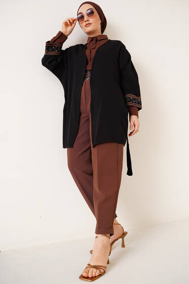 Nakış Detaylı Kimono Siyah - Kimono