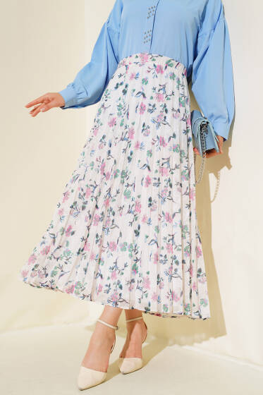 Nakış Detaylı Şifon Etek Fuşya - Etek