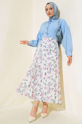 Nakış Detaylı Şifon Etek Fuşya - Uzun Etek