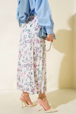 Nakış Detaylı Şifon Etek Fuşya - Uzun Etek